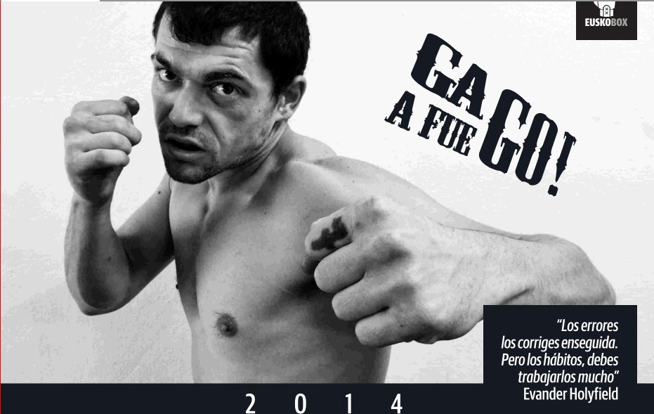 El boxe4ador profesional bilbaino Andoni Gago en el calendario 2014 de EuuskoBox