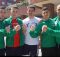 Los boxeadores Jon Núñez, Danel Abando, Kepa Sabin, Andoni Domínguez y su padre, junto al gimnasio del Club Bunk3r en Getxo (Bizkaia).