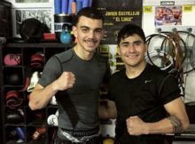 Jon Fernández y el zurdo Carlos Ramos en el gimnasio BilboBoxing tras el entrenamiento.
