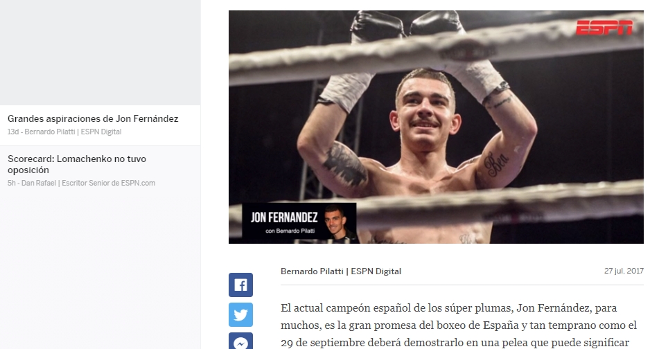 El boxeador vizcaíno Jon Fernández, entrevistado por Ricardo Pilatti para ESPn digital